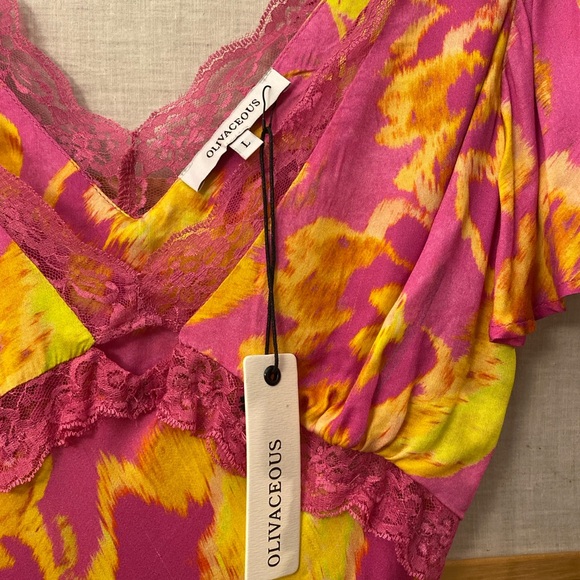 NWT | The Fifi Floral Dress features a lace trim v-neck by Olivaceous - Picture 7 of 7